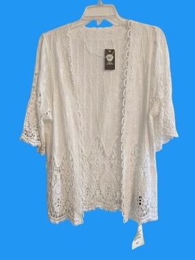 Vince Camuto 100% Cotton Crochet White Lace Open-Front Kimono